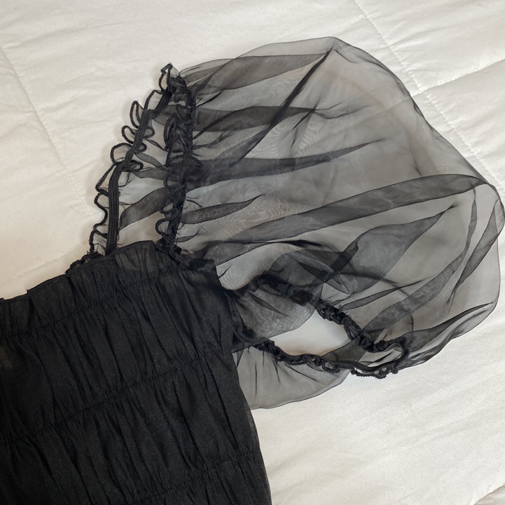 Mesh puff sleeve crop top - Black - Picture 6 of 7